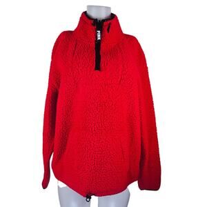 Victoria Secret Pink Red Kangroo Pocket Athletic Sherpa Pullover Jacket L